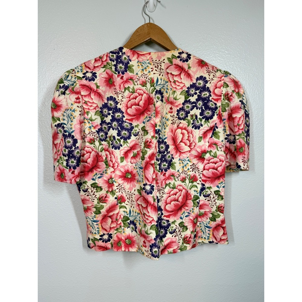 Anne Crimmins Umi Collections Skirt Set Women 12 Pink Floral Silk Linen Vtg 2pc - Picture 3 of 13